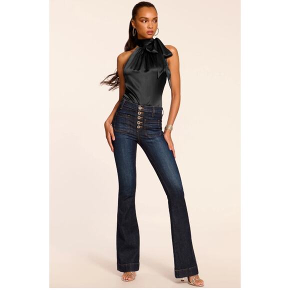 Ramy Brook Cindy High Rise Flare Bootcut Jeans Dark Wash Blue Stretch Size 32 - Picture 1 of 11